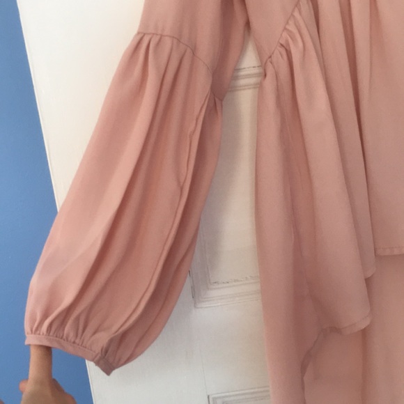 Pink Long Low Cut Flowy Blouse - Picture 3 of 4